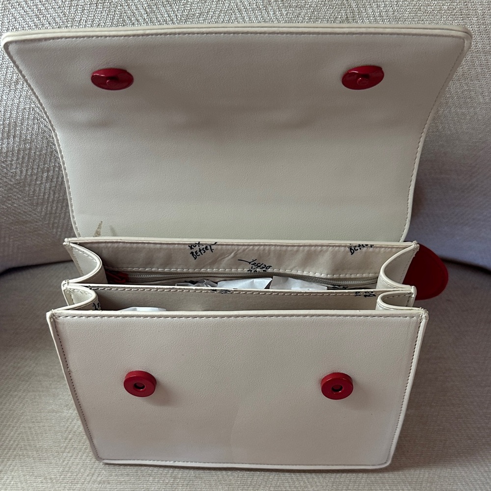 Betsy Johnson Cherry Embellished Cream and Red Handbag with Shoulder strap - Picture 13 of 15